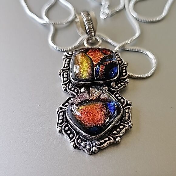 Rainbow Solar Quartz Stone Necklace 20" 925 Silver - Picture 3 of 7